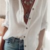 Long Sleeve Solid Shirts Plus Size Blouses Linen
